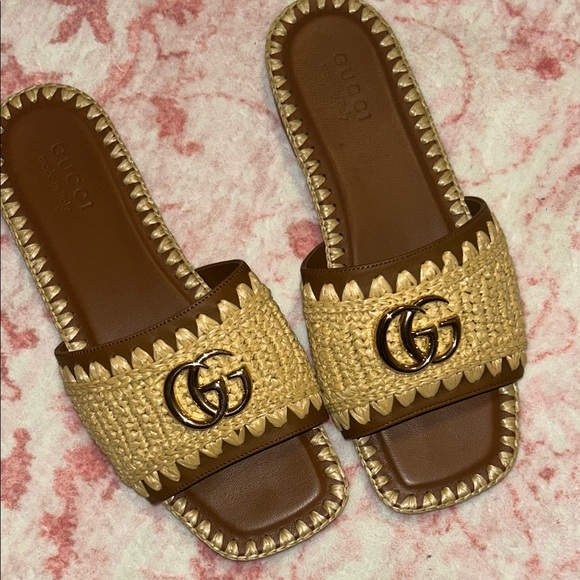 Gucci Brown and Gold Slide Sandals - Picture 3 of 4